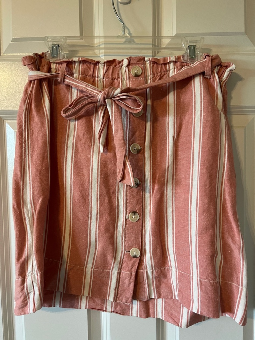 LOFT Rose-Striped Button Front Paperbag Waist Mini Skirt